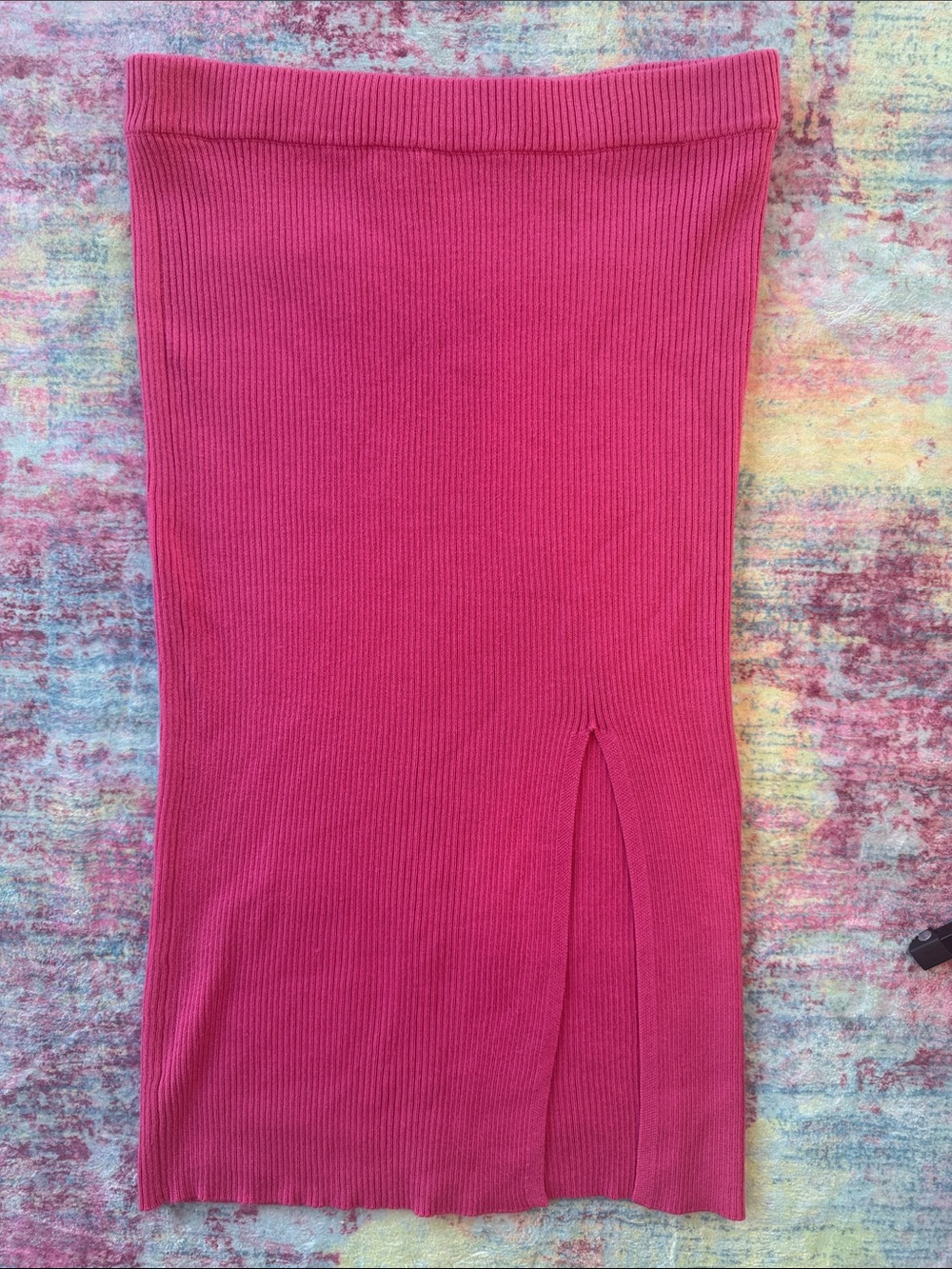 Fashion Nova Hot Pink Ribbed Pencil Skirt with Front Slit